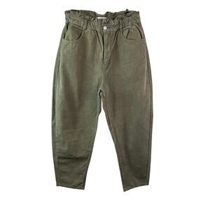 ZARA Green Corduroy Pant High Rise Tapered Leg Regular Fit Casual Zip Fly Size 8